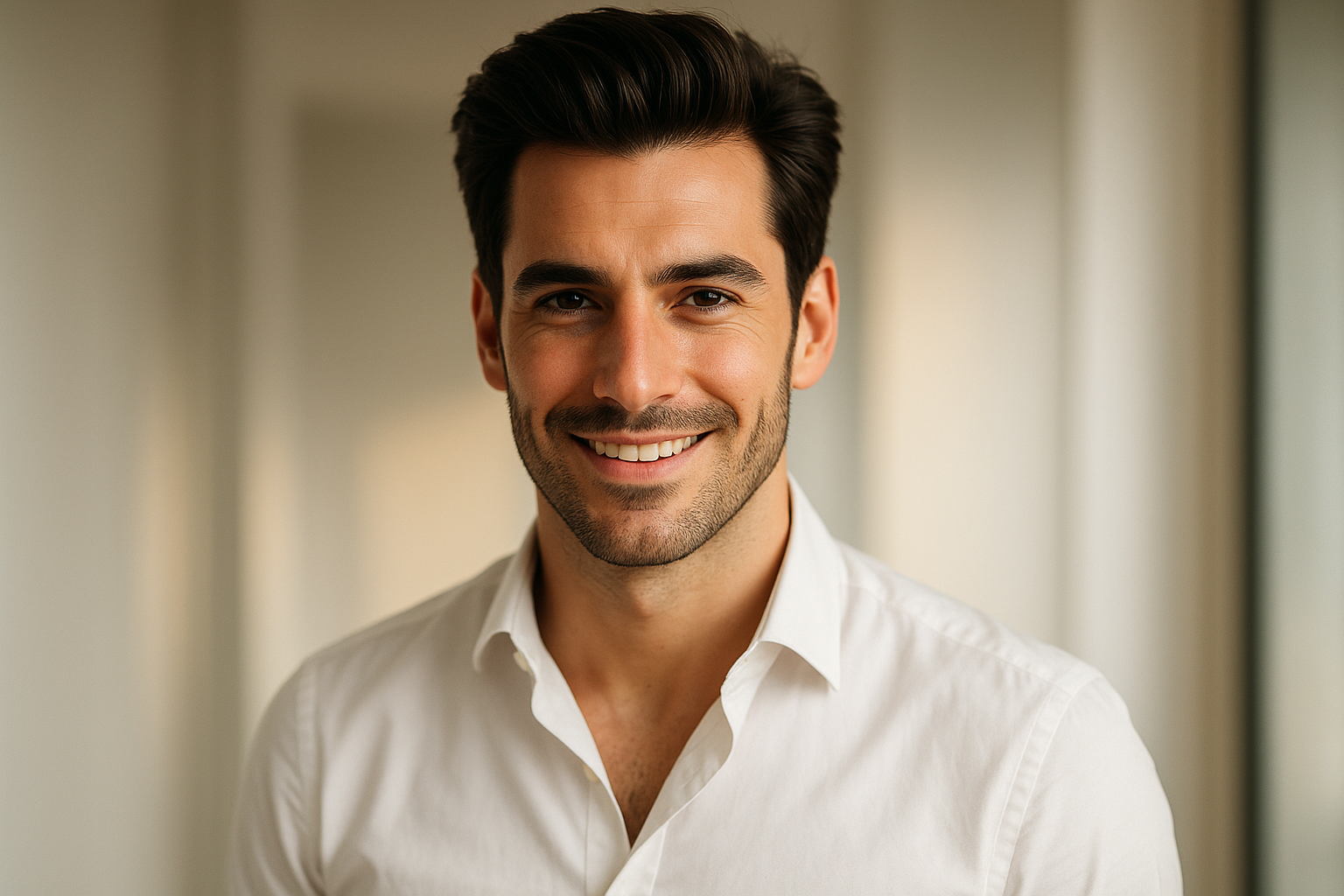 Confident man with full hair